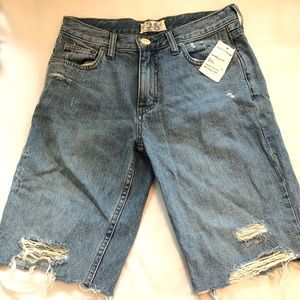 Biker length denim shorts